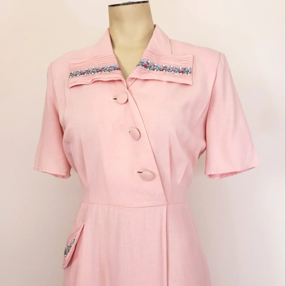 VTG 50s Pink Short Sleeve Mendel Dress - Picture 4 of 13
